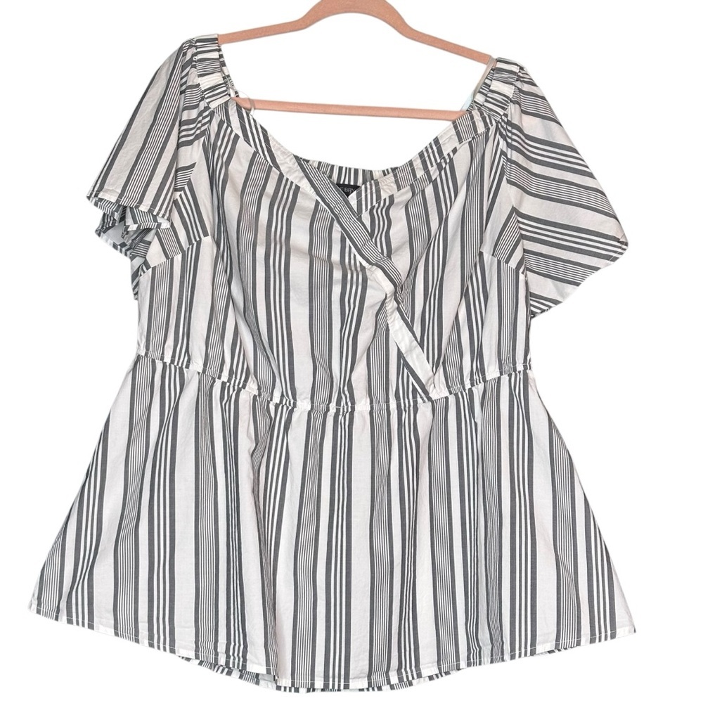 🔴5 for $40 SALE! Lane Bryant Off The Shoulder Gray White  Cinched Waist Tunic 16